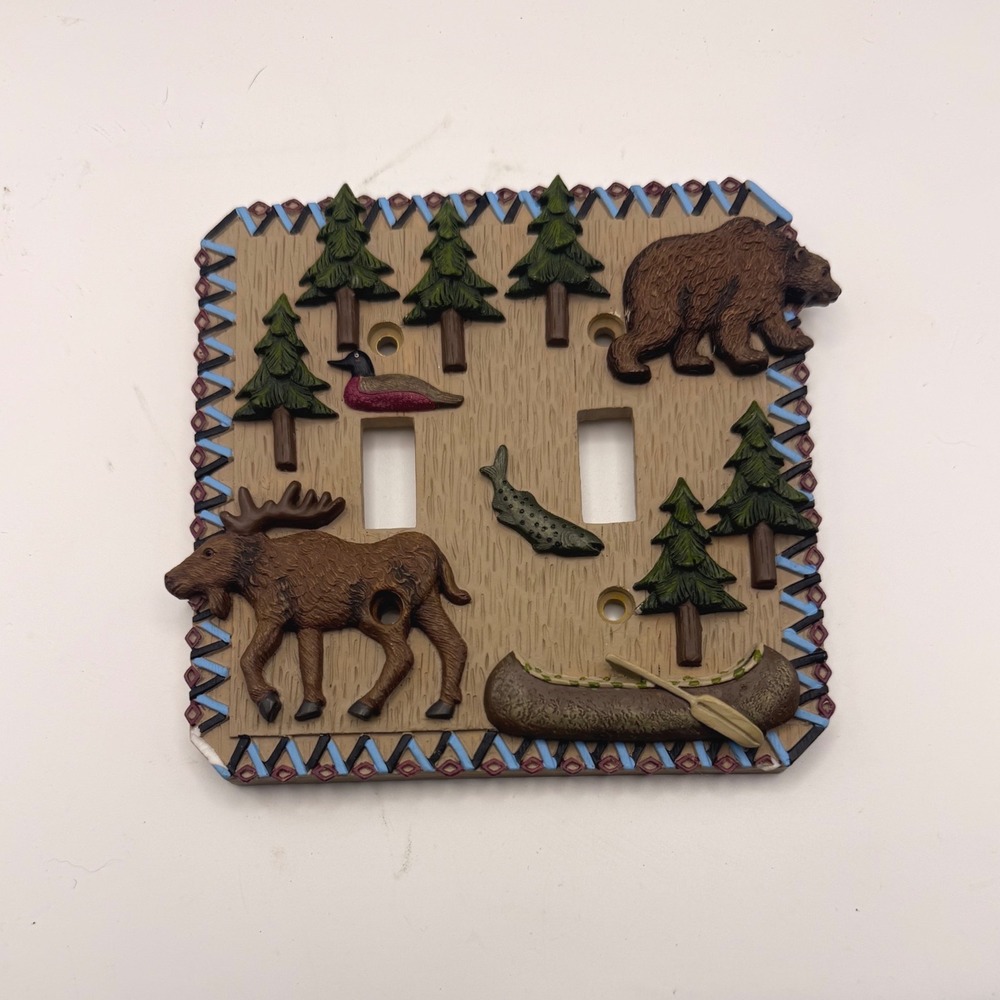 Borders Unlimited Rustic Lodge Double Toggle Light Switch Cover Moose Bear Canoe